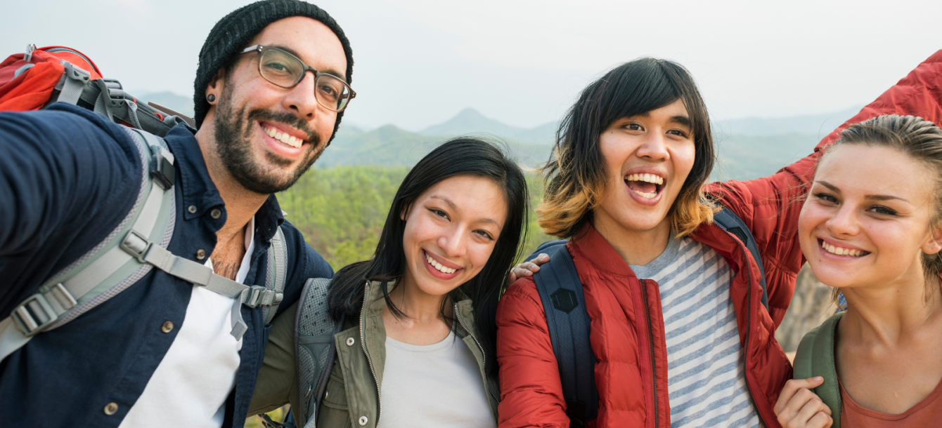 Four friends hiking